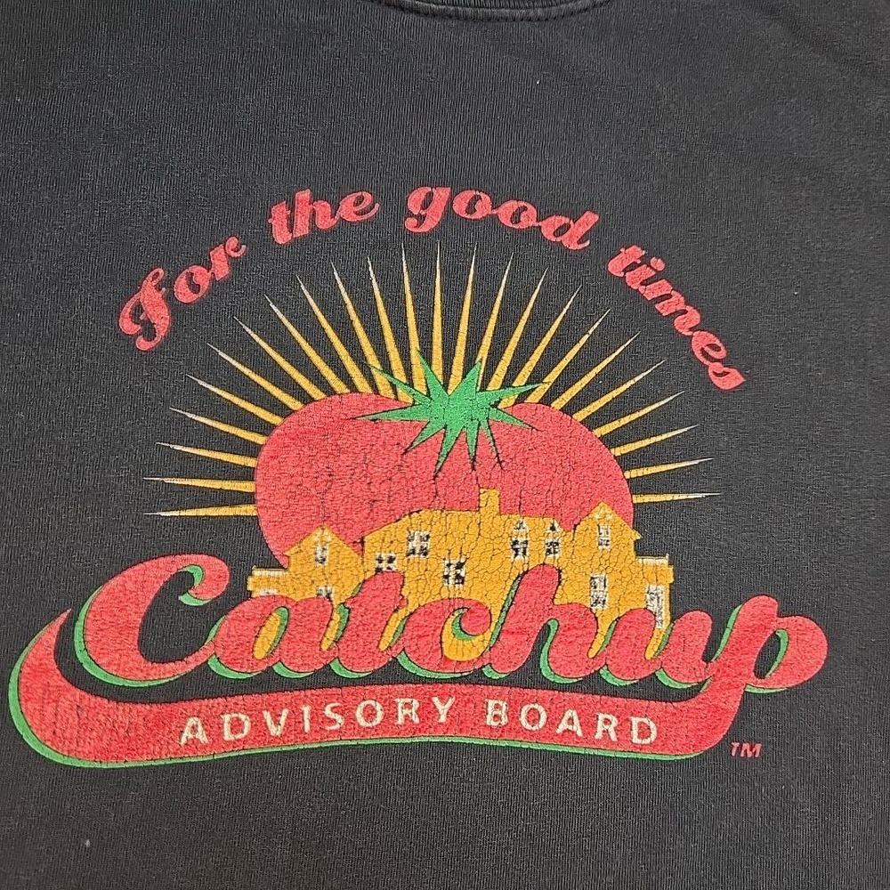 VTG Catchup Advisory Board XL T Shirt‎ Black Tomato Graphic Gildan y2k Funny Art